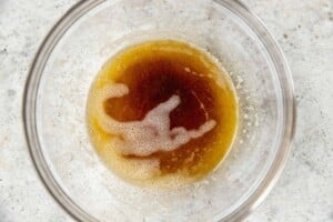 brown butter in a glass bowl.