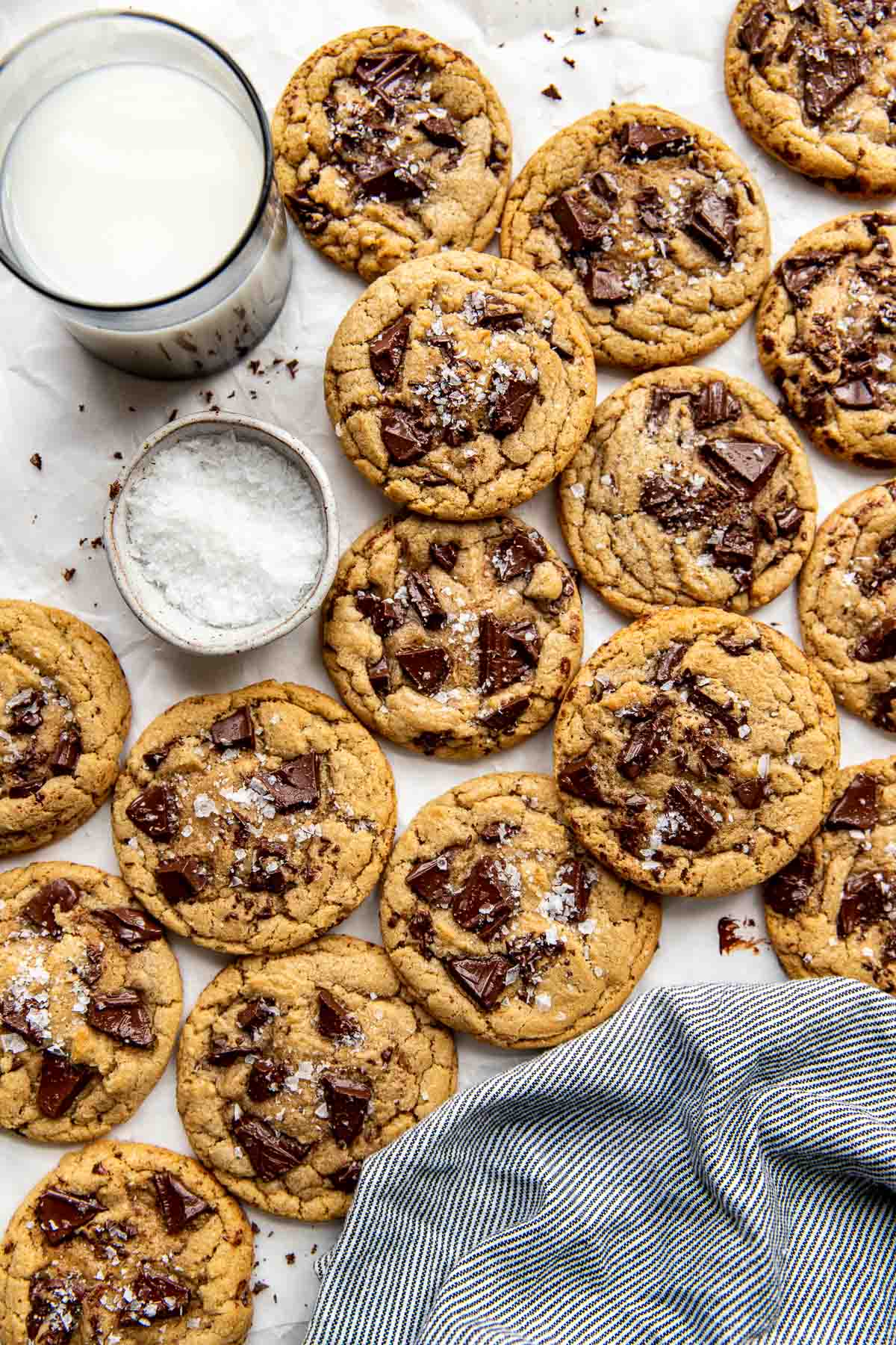 freshly baked cookies with chocolate and sea salt on top. 