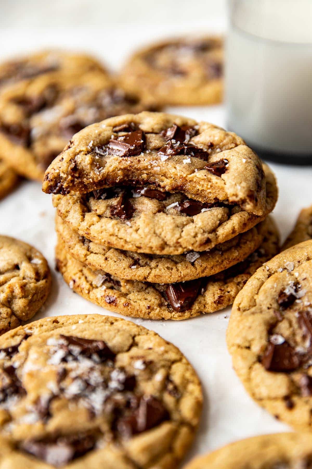 stacked cooked with the top cookie showing off the gooey moist center. 