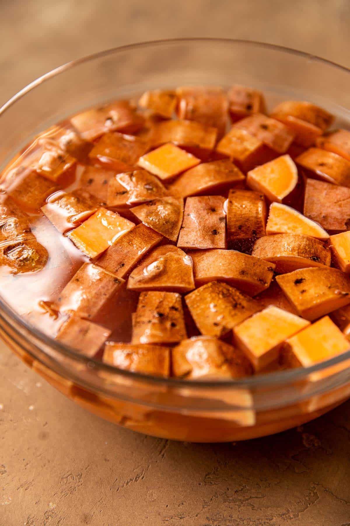 sweet potatoes soaking in water. 