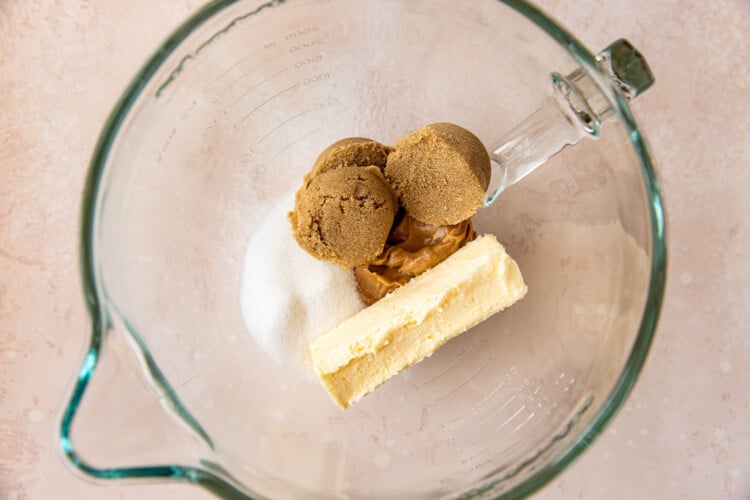 sugars and butter in a glass stand mixer bowl.