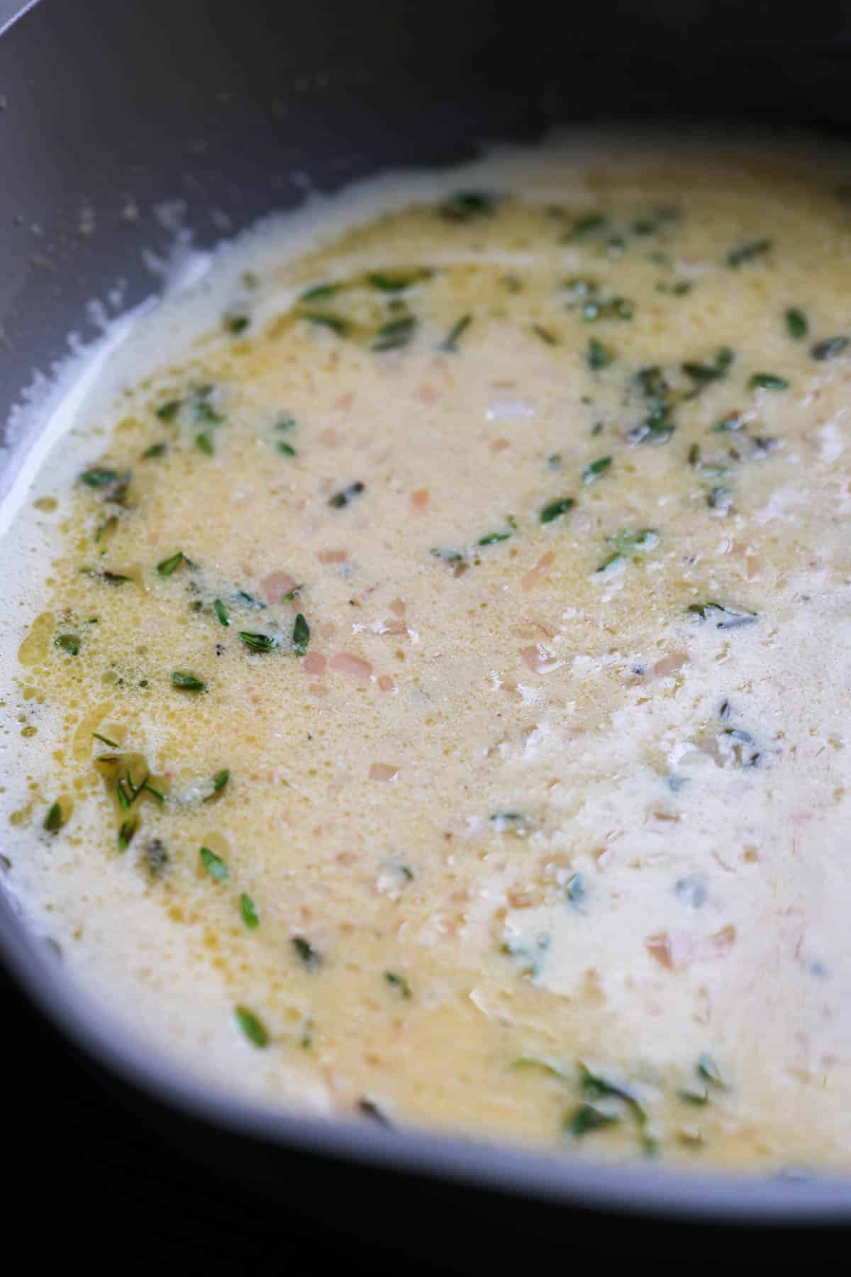pan sauce in a saute pan.