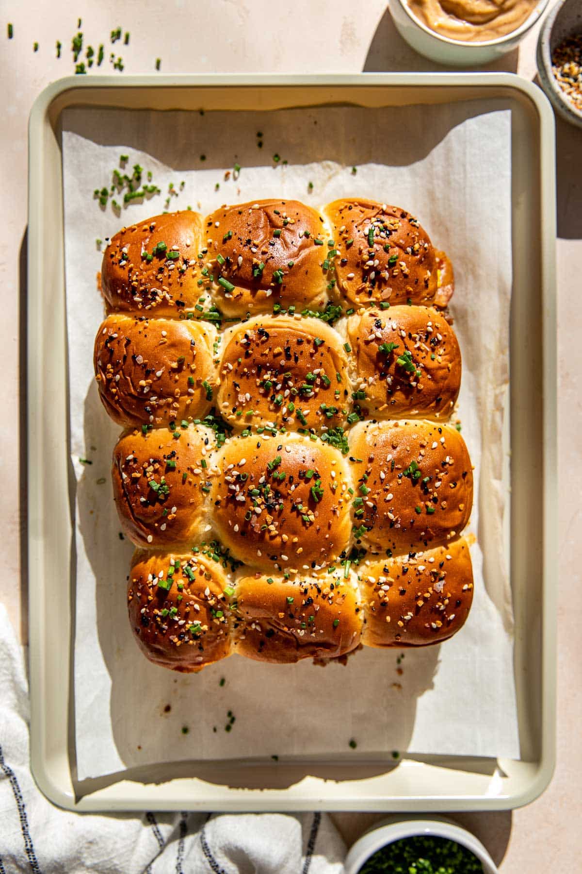 breakfast sliders on a sheet pan.
