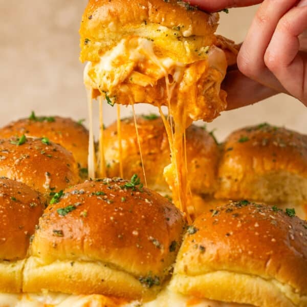 a hand holding a buffalo chicken slider.