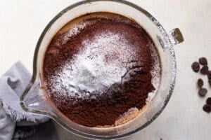 dry ingredients sifted into wet ingredients.
