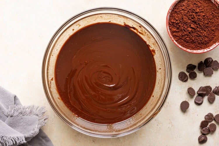 melted butter and chocolate in a glass bowl.