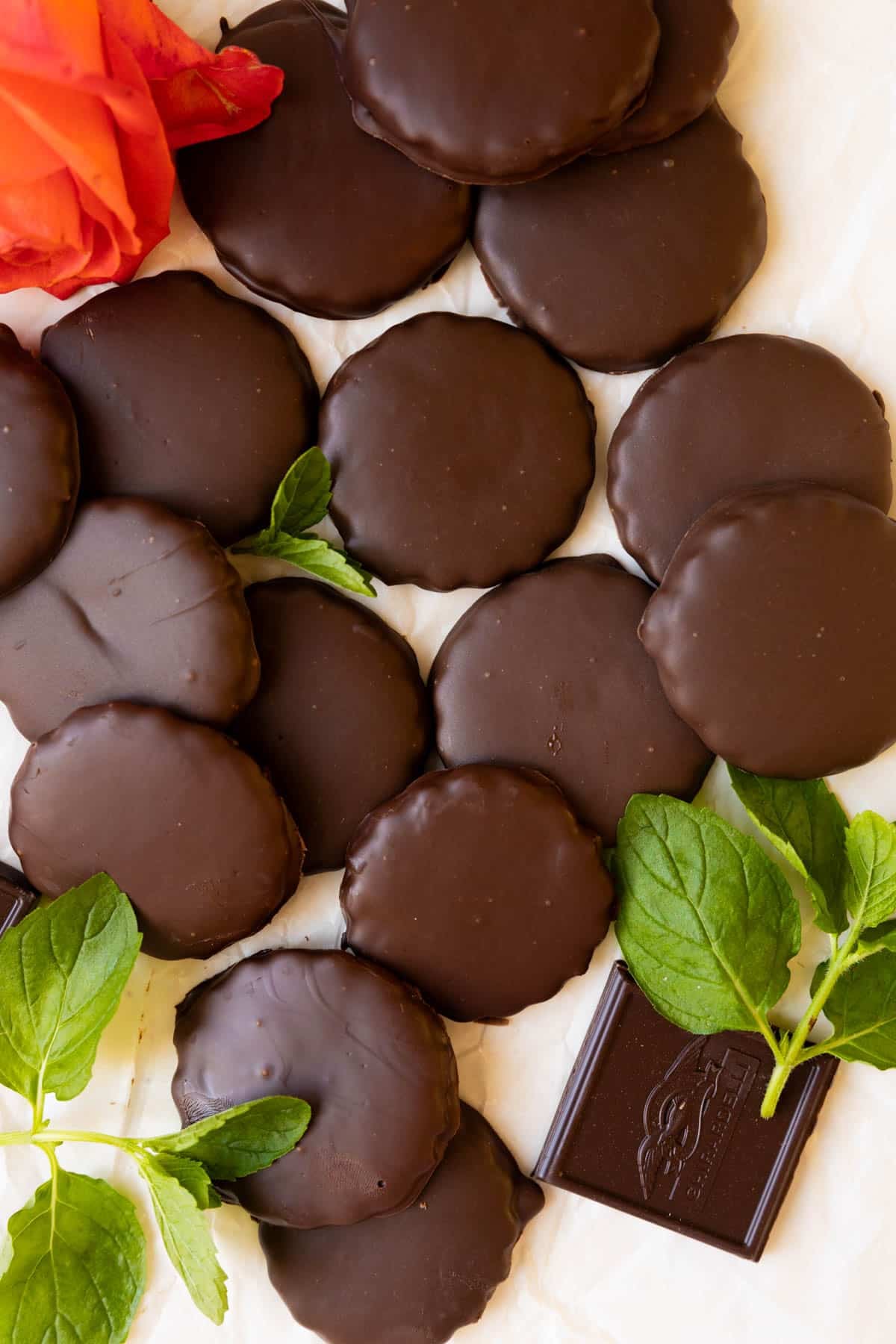 thin mint cookies with fresh mint. 