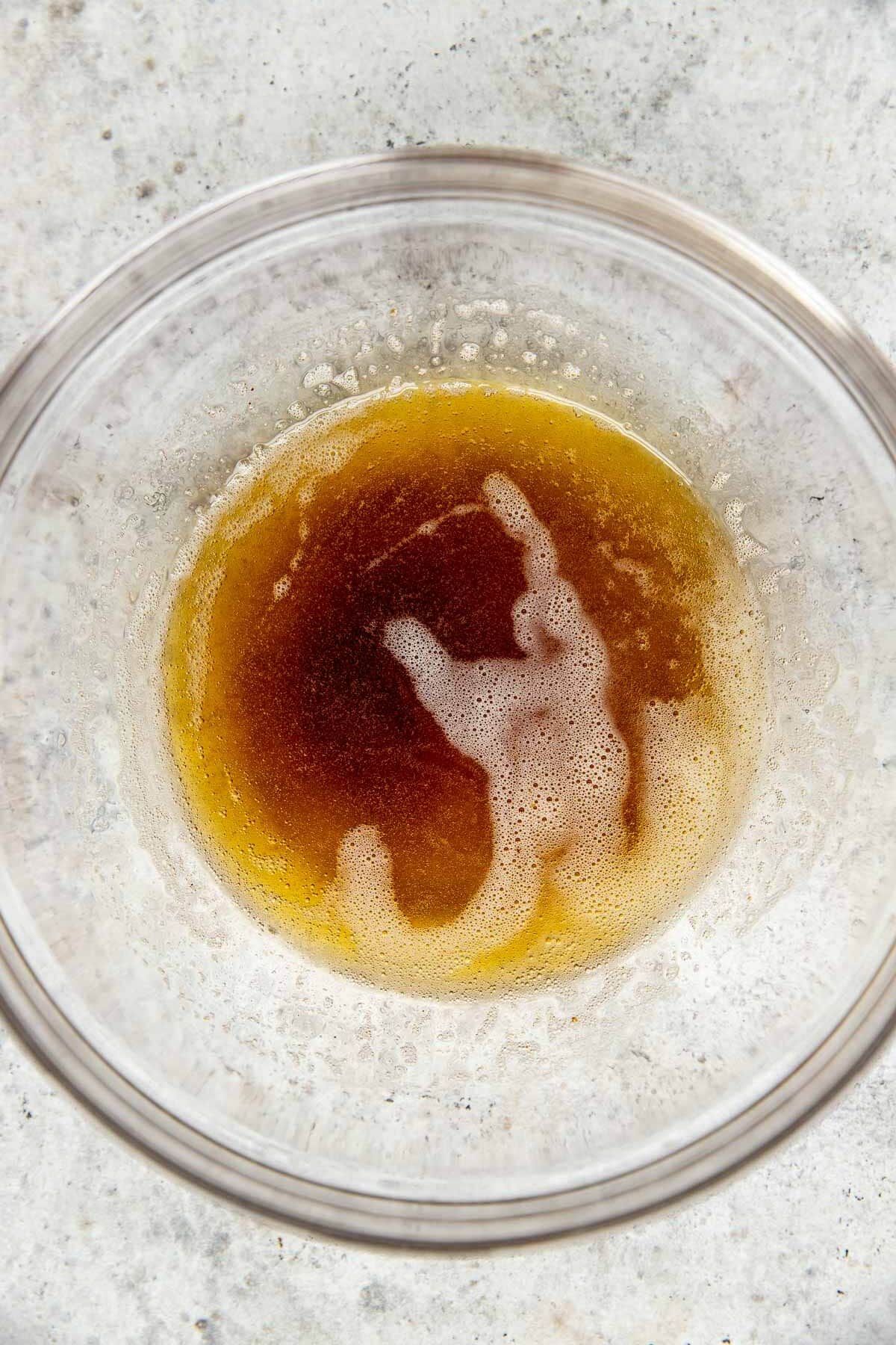 brown butter in a glass bowl.
