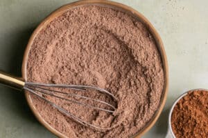 dry ingredients whisked together in a mixing bowl.