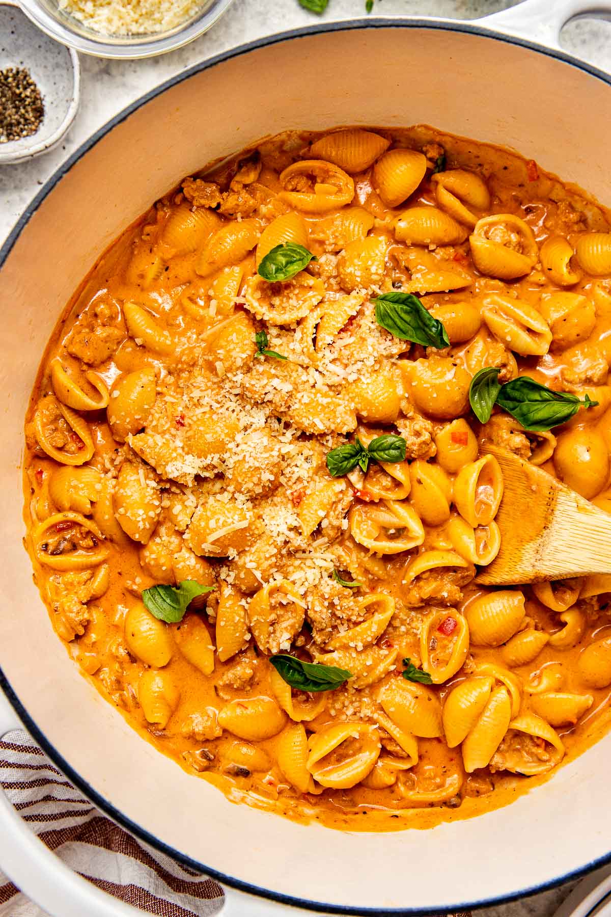 shell pasta in a large dutch oven. 