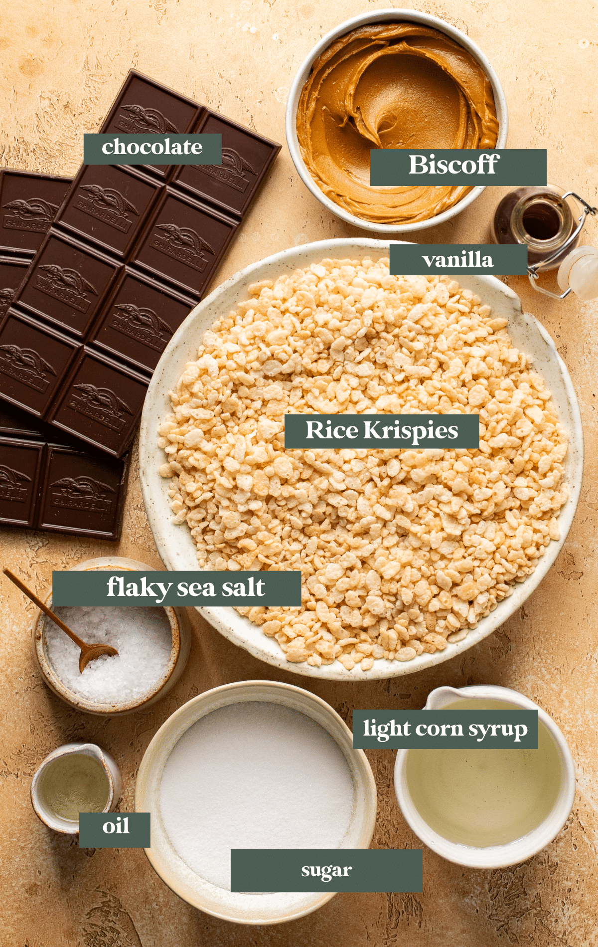 ingredients needed to make sctocheroos in small bowls and dishes.