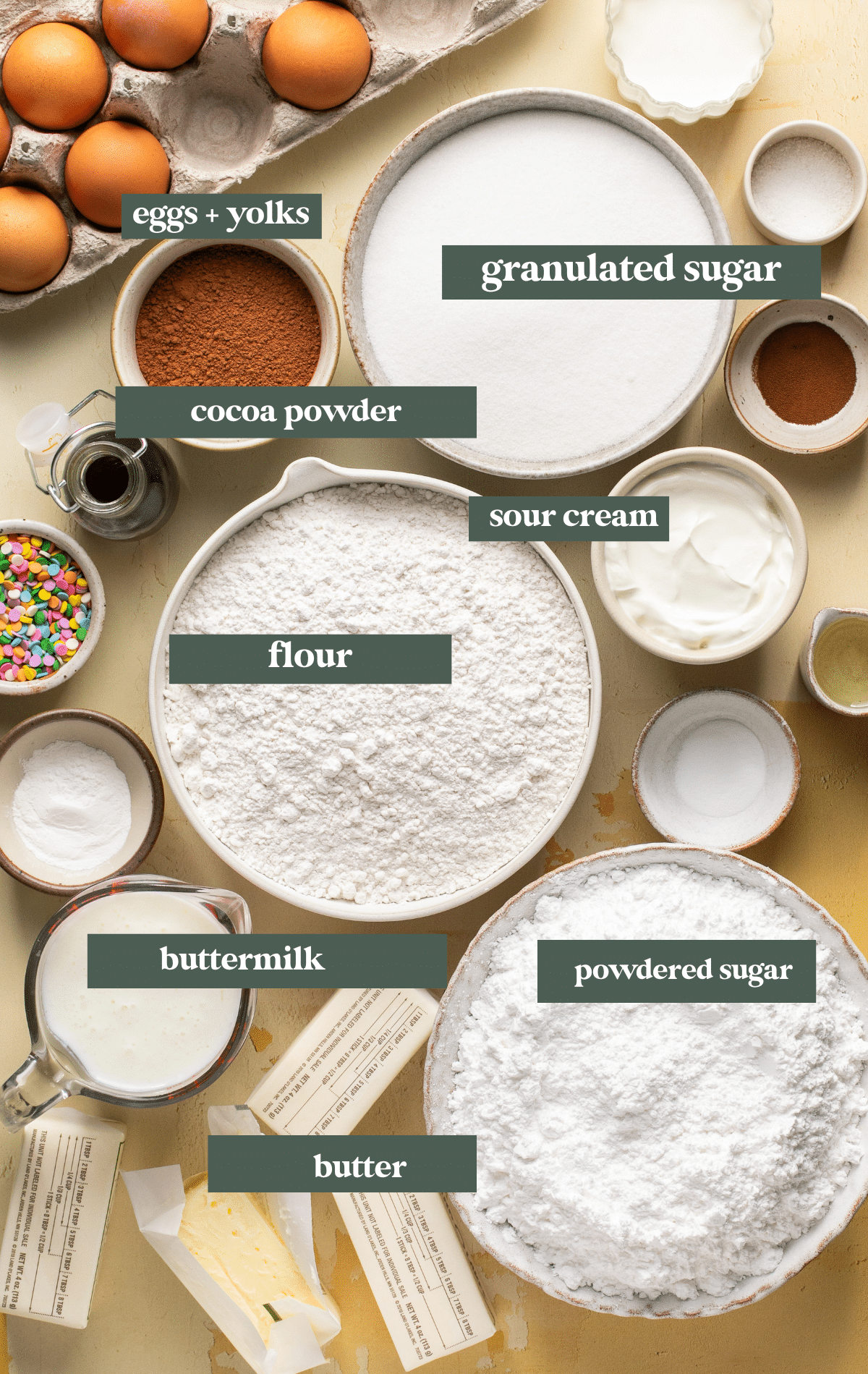 ingredients needed to make yellow cake. 
