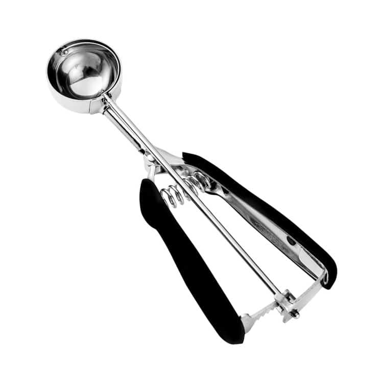 Silver 2-tablespoon cookie scoop with black handles