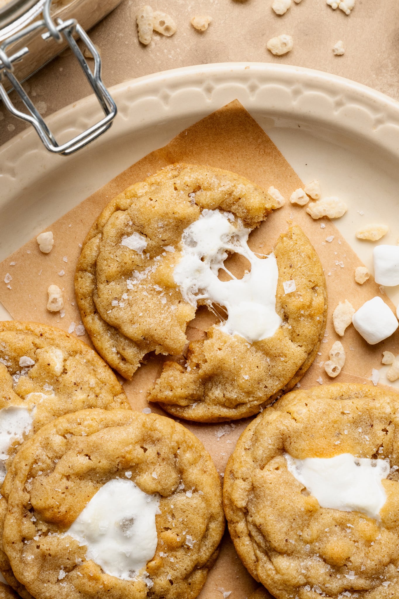 Copycat costco rice krispie cookies on plate.