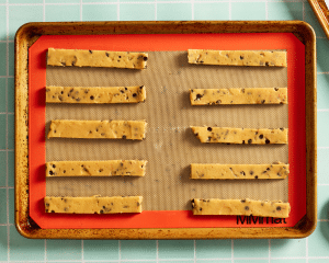 Cookie fries on silicone baking mat before baking.